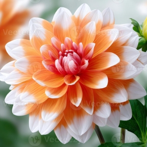 DAHLIA ORANGE RED AND WHITE BI COLOUR